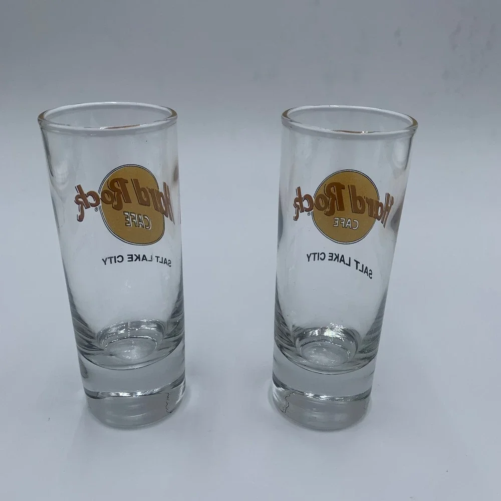 Hard Rock Cafe Shot Glass Set Salt‎ Lake City Clear Excellent Tall Shooter 2pc